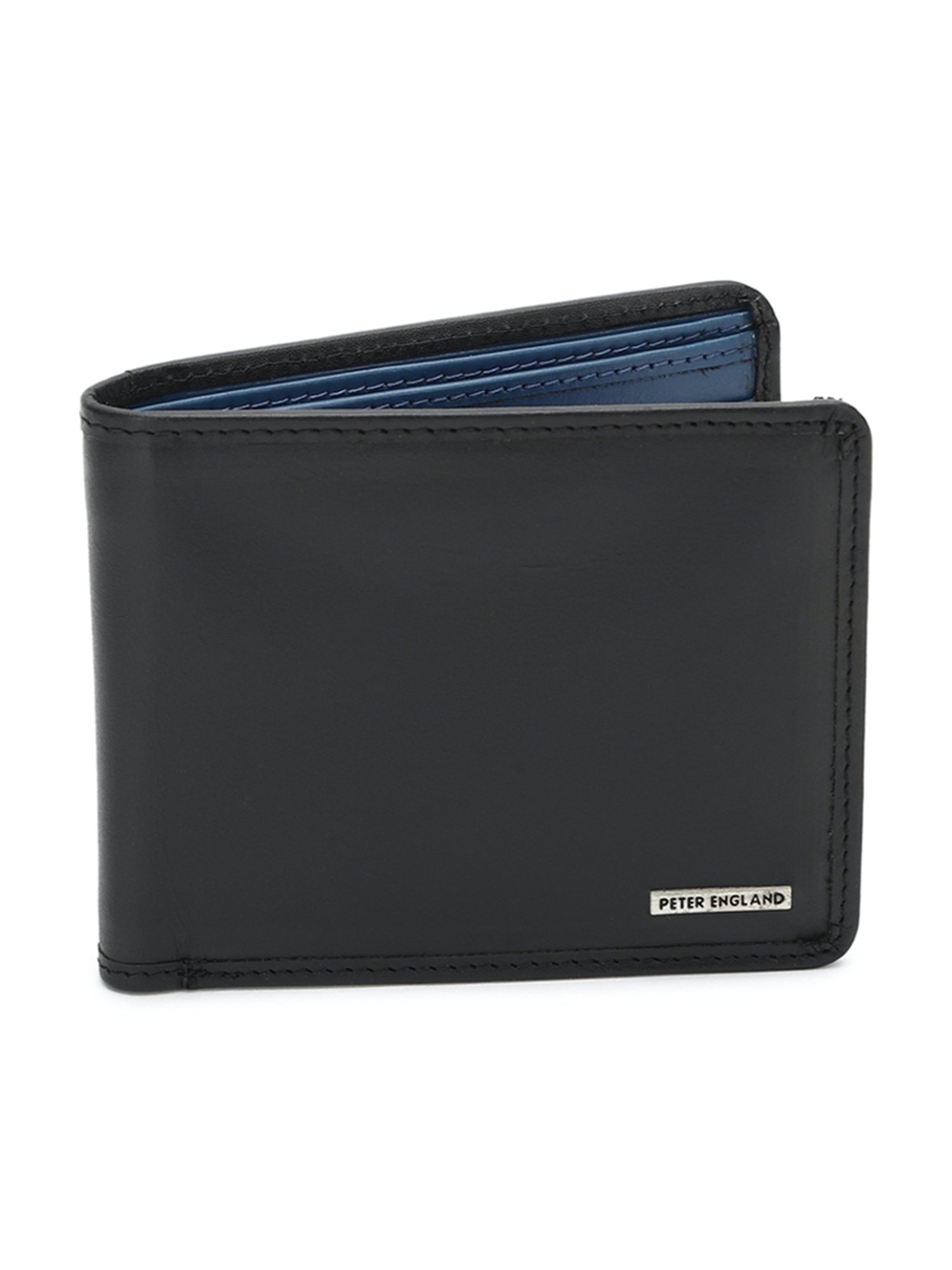Peter England Black & Navy Leather Bi-Fold Wallet for Men