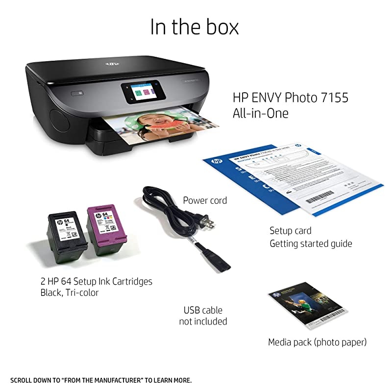 Envy Photo 7155 All in One Photo Printer with Wireless Printing Instant Ink Ready K7G93A Renewed