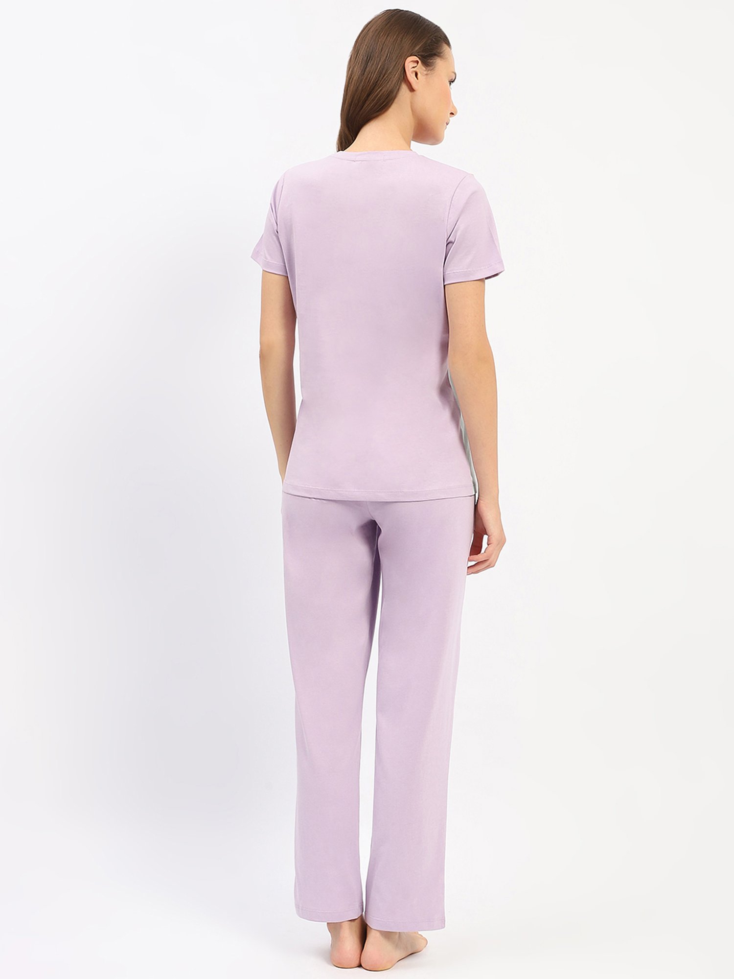 MADAME M Secret Mauve Cotton Color-Block T-Shirt With Pyjamas
