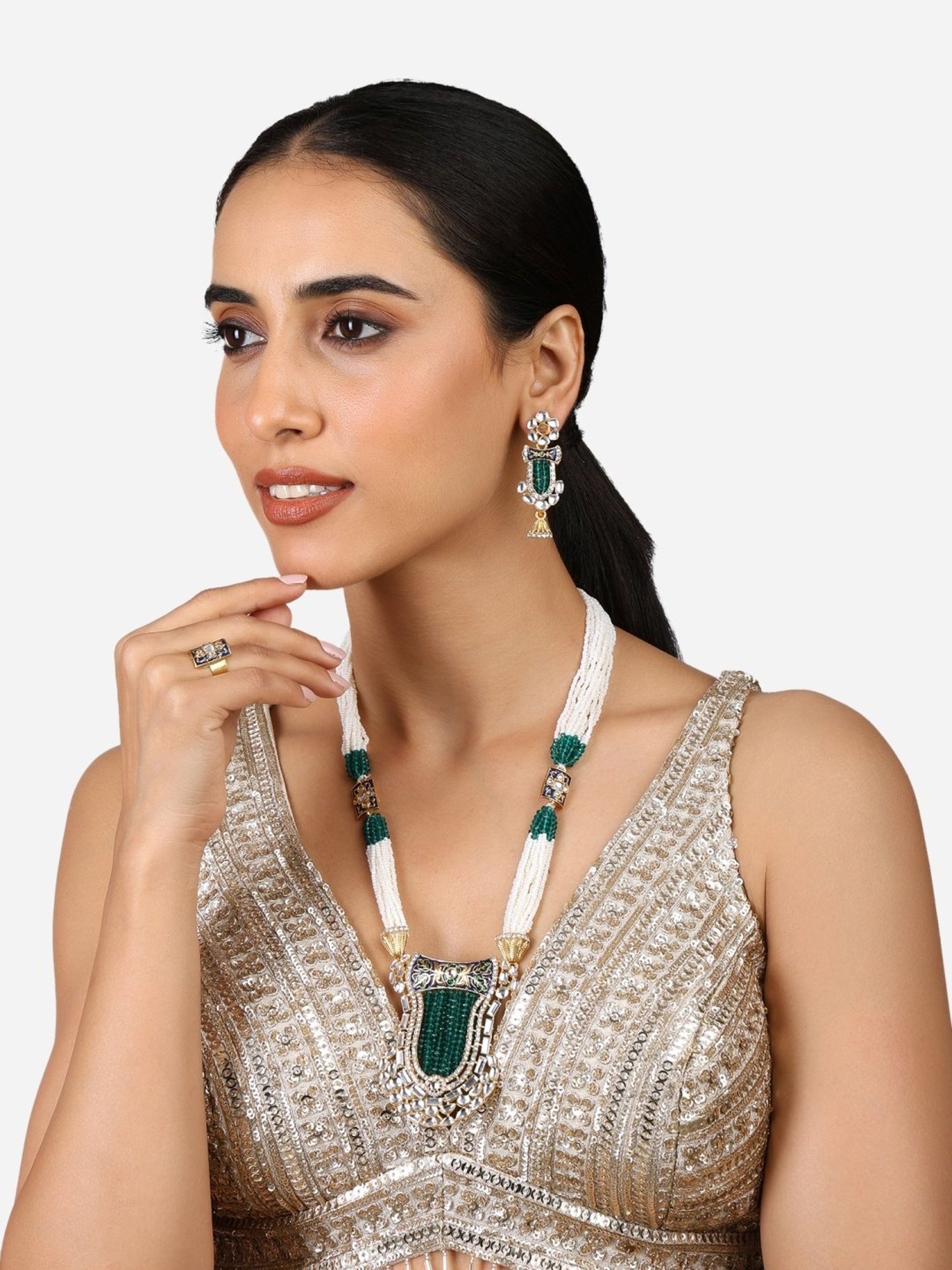 Sri Jagdamba Pearls White Alloy Classic Necklace & Earring Set
