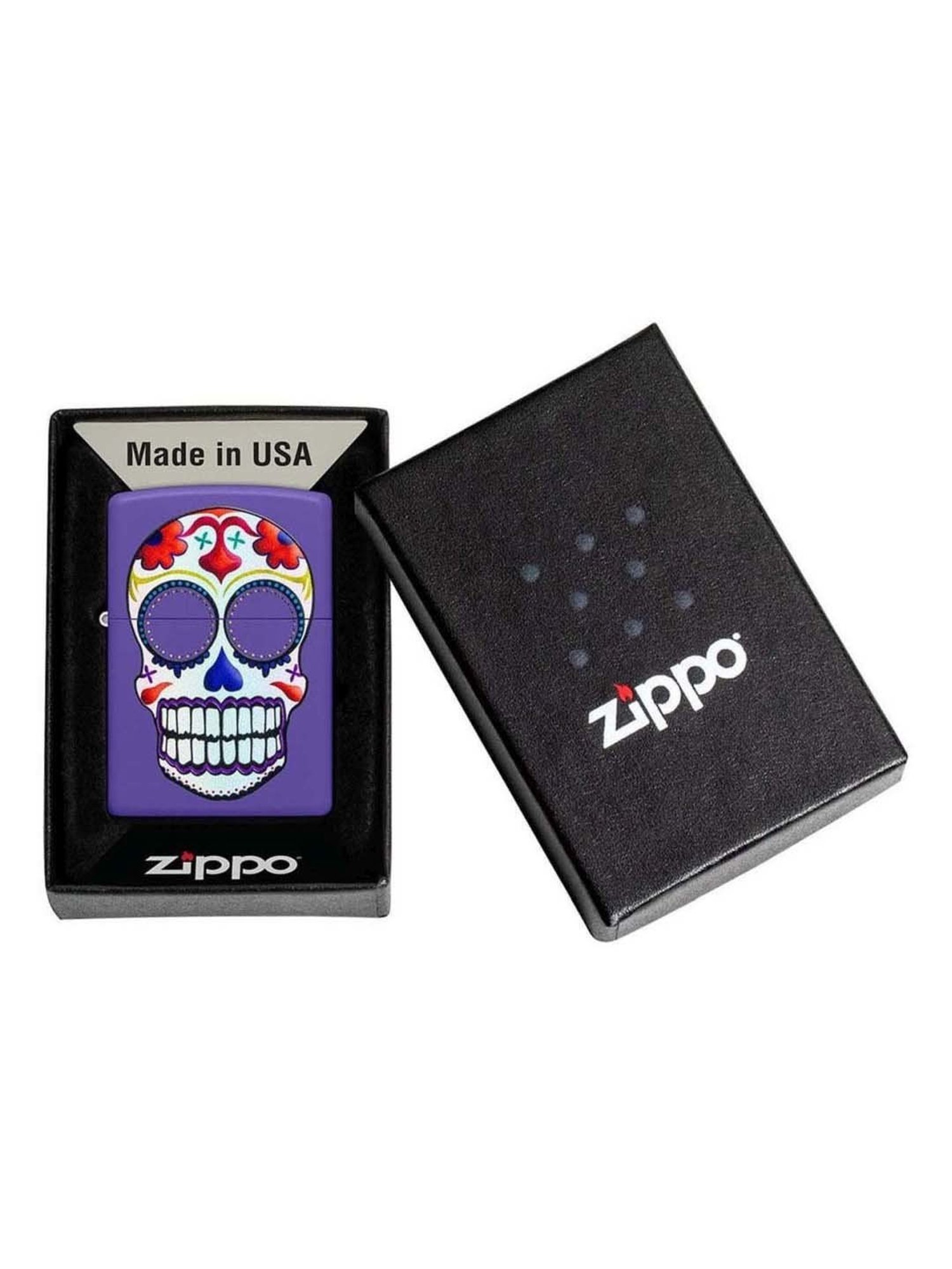 Zippo Purple Brass Sugar Skull Design Windproof Pocket Lighter