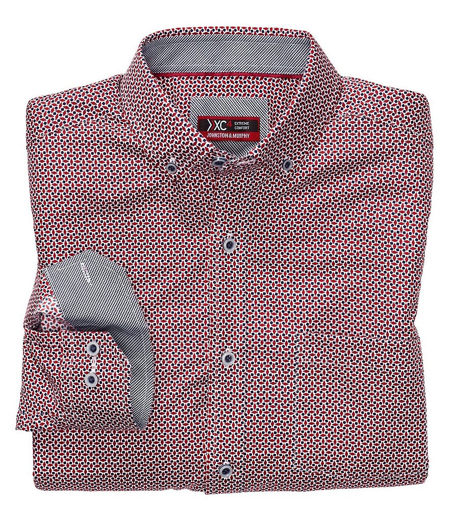 Johnston & Murphy XC4 Classic Fit Non-Iron Floating Diamond Print Stretch Long-Sleeve Woven Shirt
