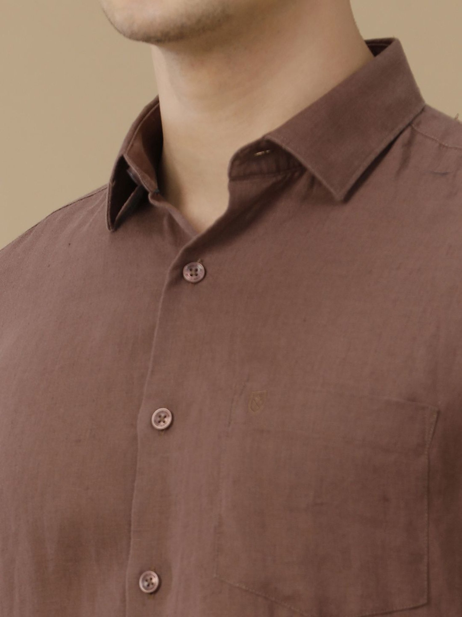 Linen Club Brown Linen Contemporary Fit Shirt