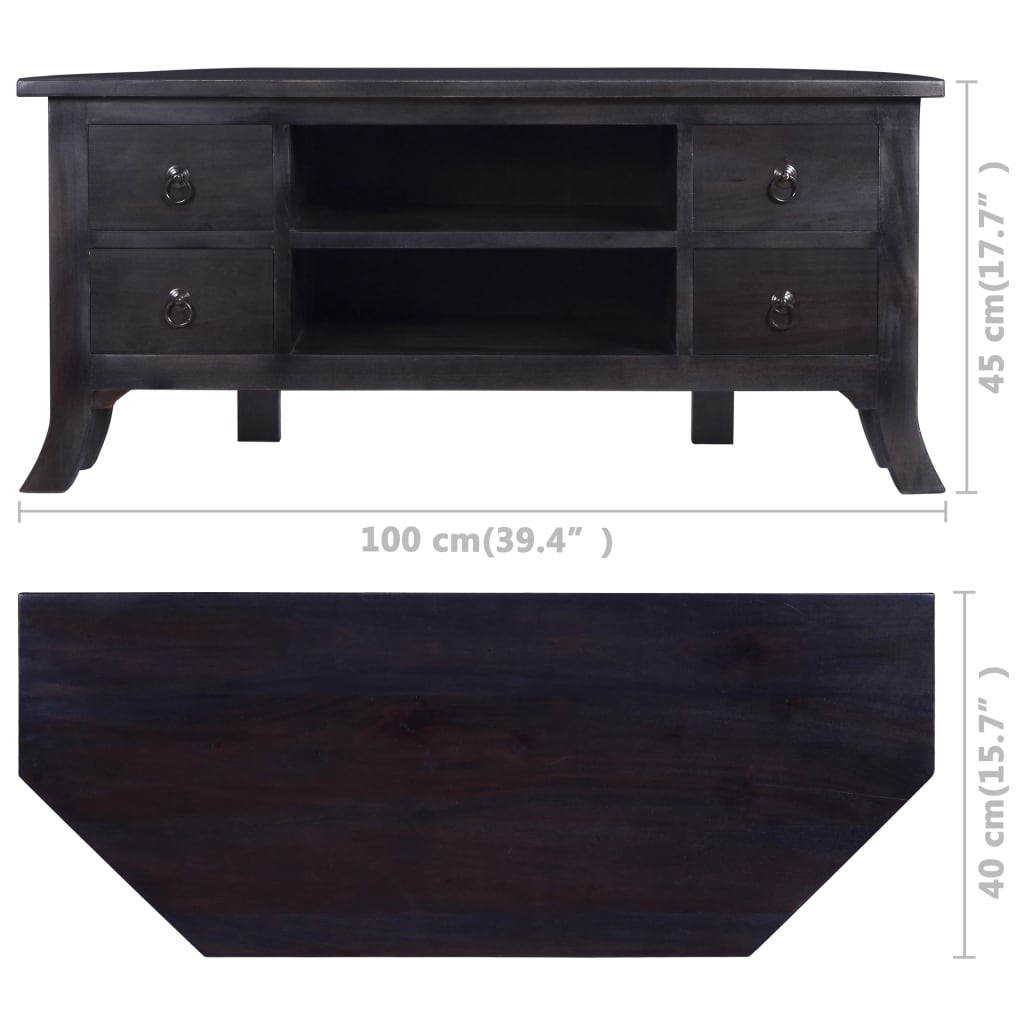 vidaXL Solid Mahogany Wood TV Cabinet Light Black Coffee Stand Unit Hifi Side