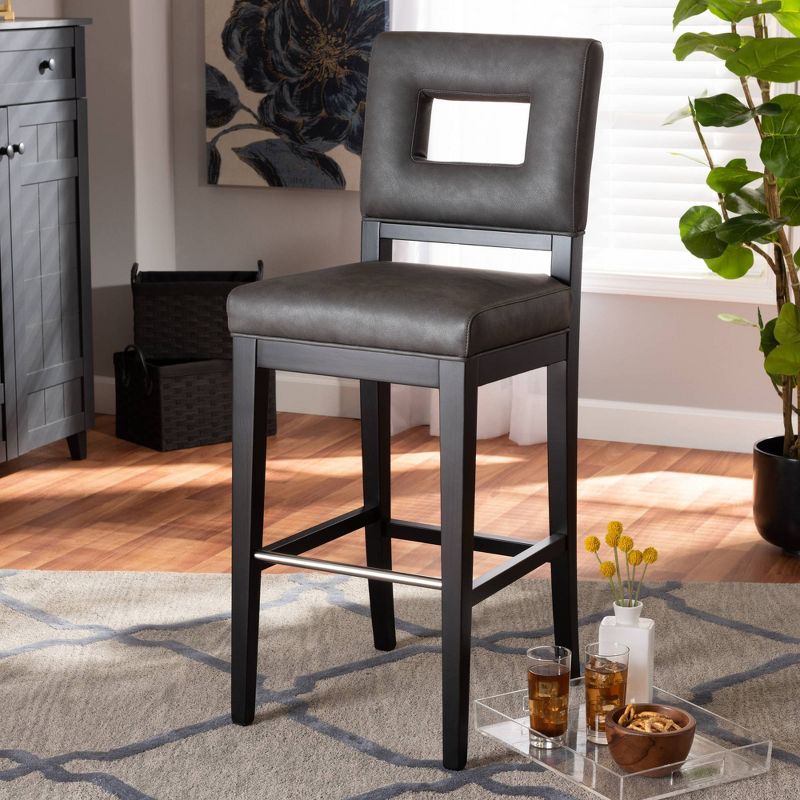 Faustino Faux Leather Upholstered Wood Barstool Gray/Black - Baxton Studio