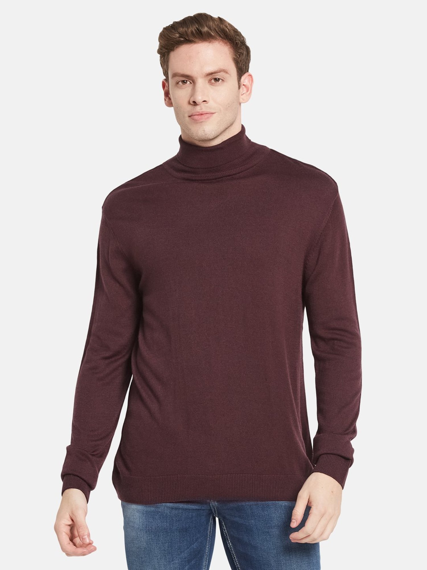 Mettle Maroon Regular Fit Sweater