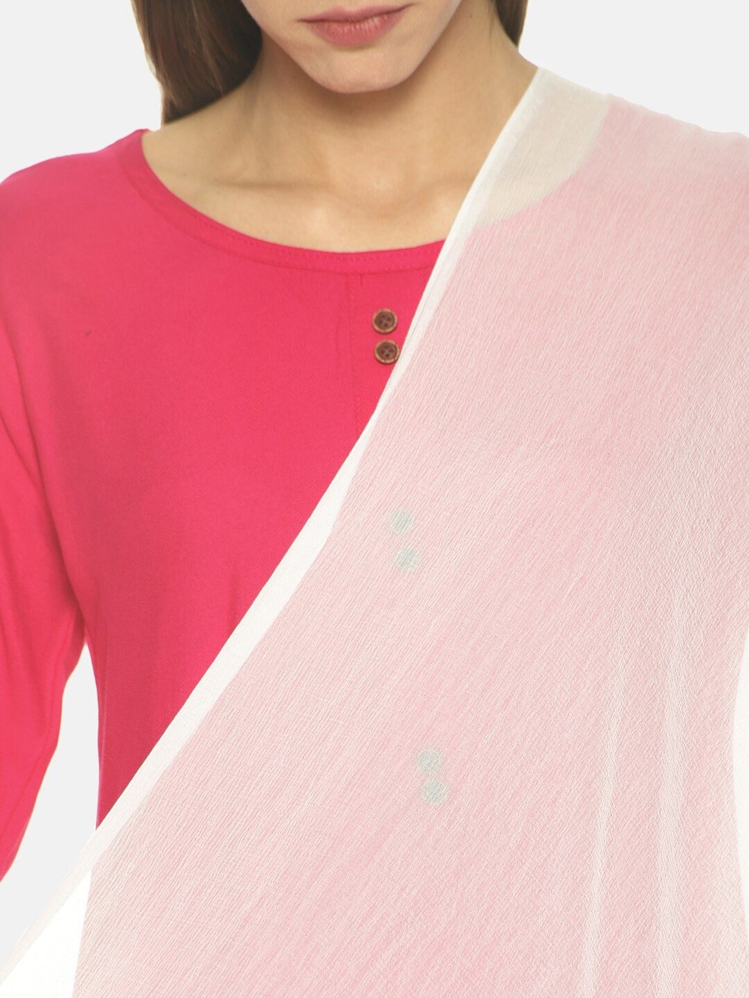 TWIN BIRDS White & Turquoise Plain Dupatta - Pack Of 2