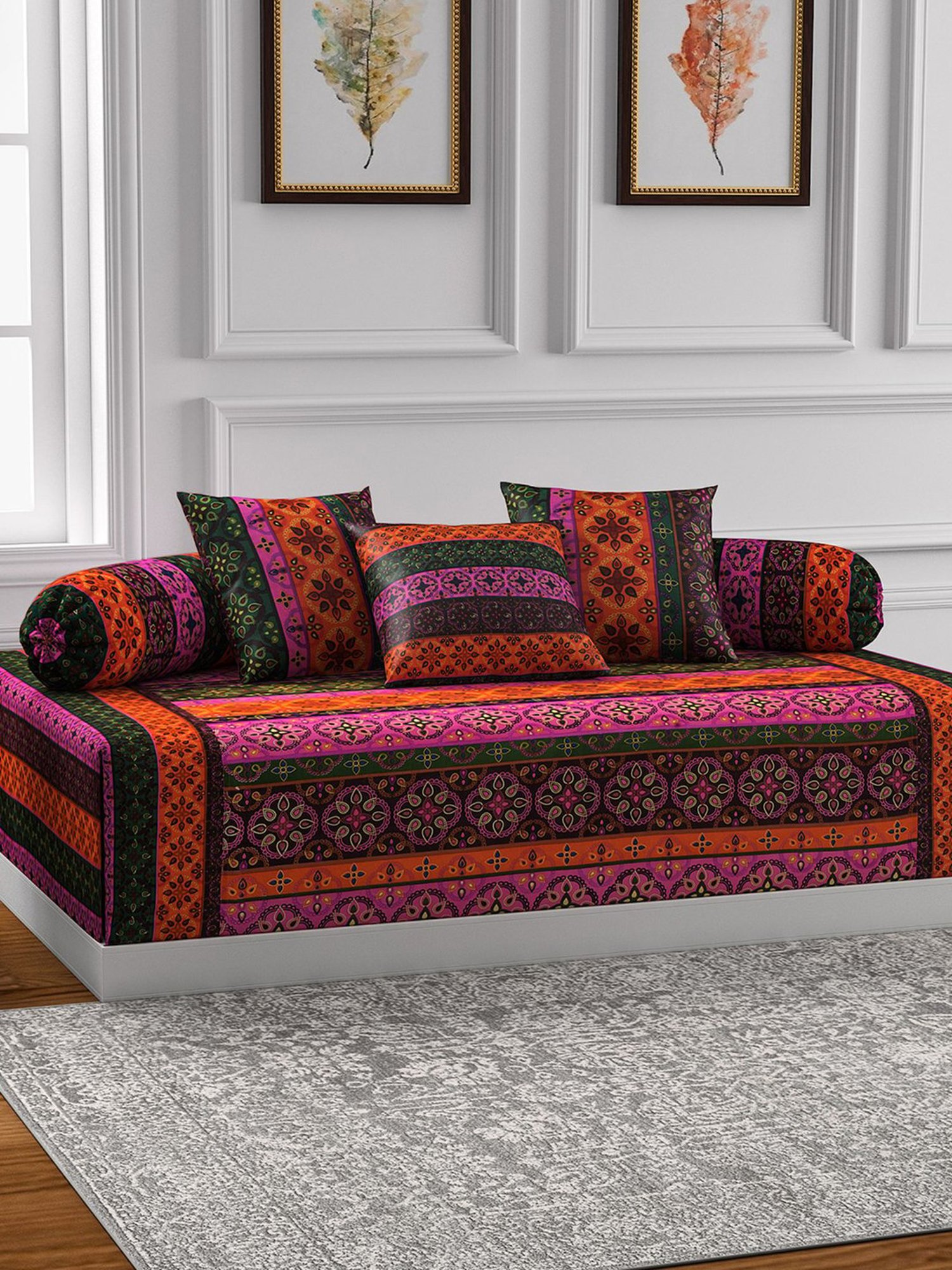 Swayam Shades of Paradise Multicolor Cotton 240 TC, Diwan Set of 6