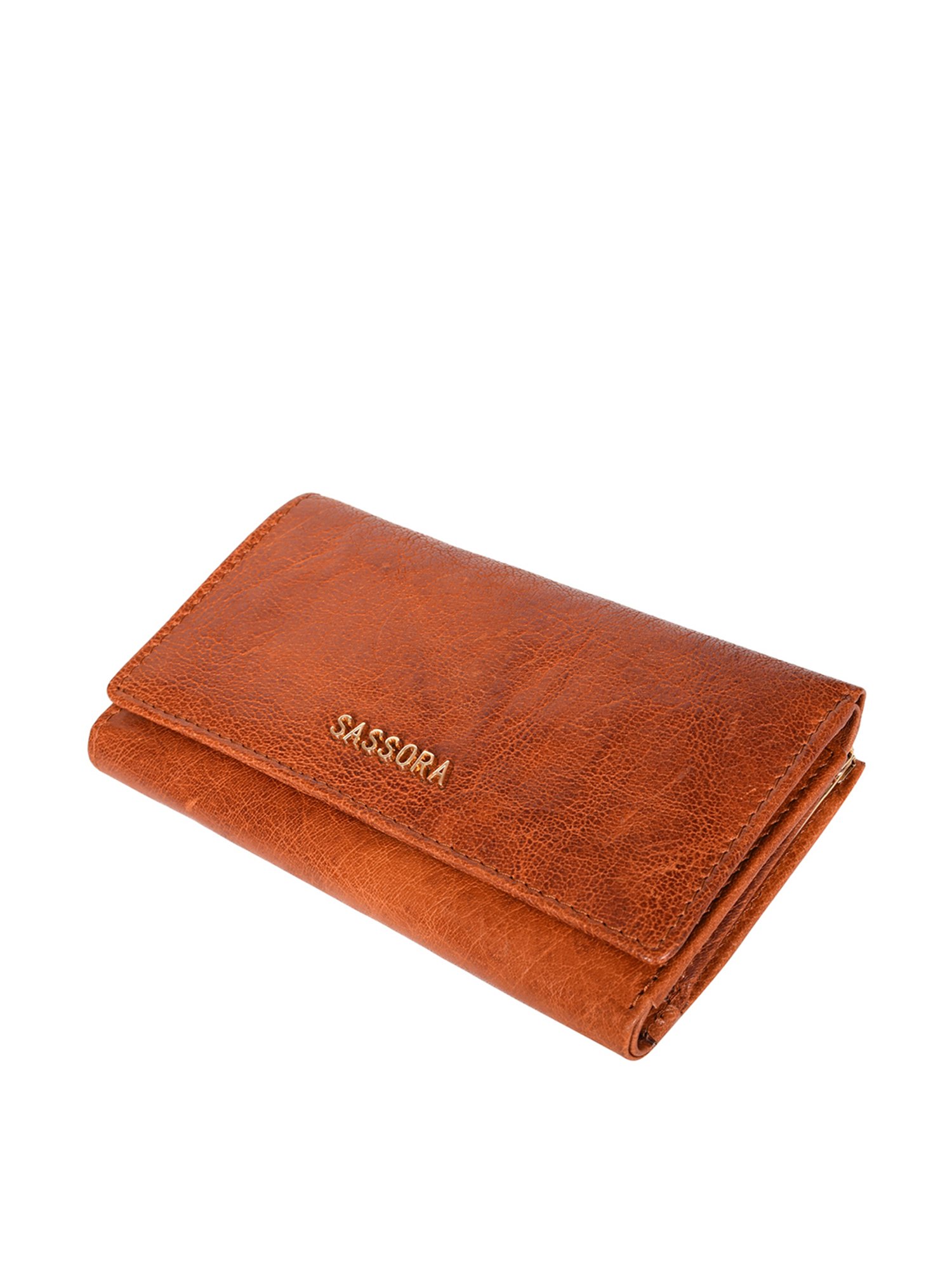 SASSORA Brown Solid Rfid Tri-Fold Wallet for Women