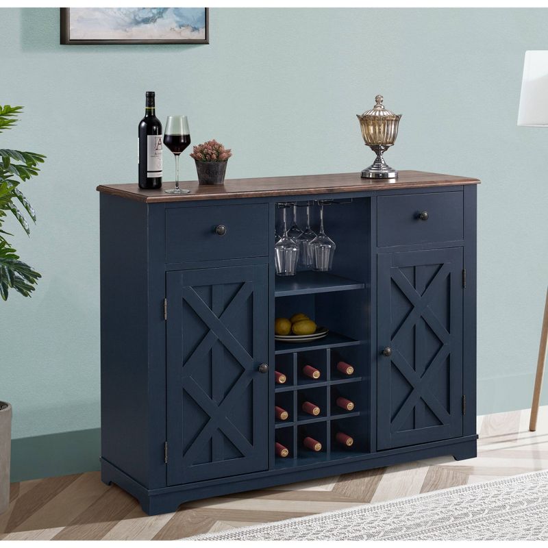 47" Wood Bar Cabinet with Brushed Nickel Knobs Navy - Home Essentials