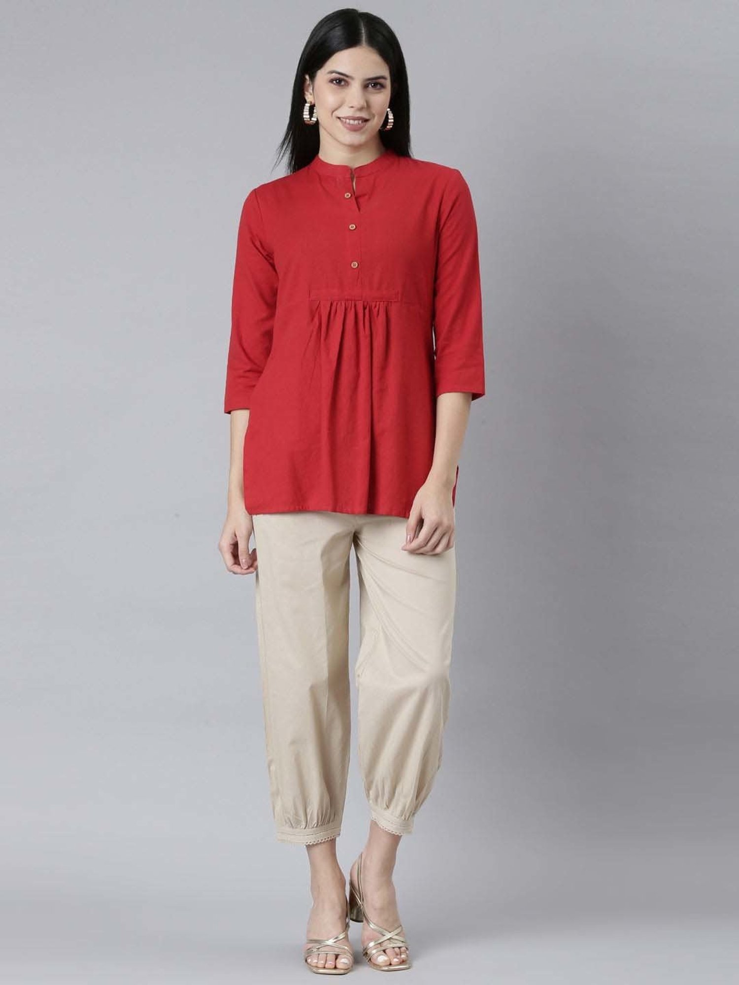 Go Colors! Beige Cotton Cropped Salwar