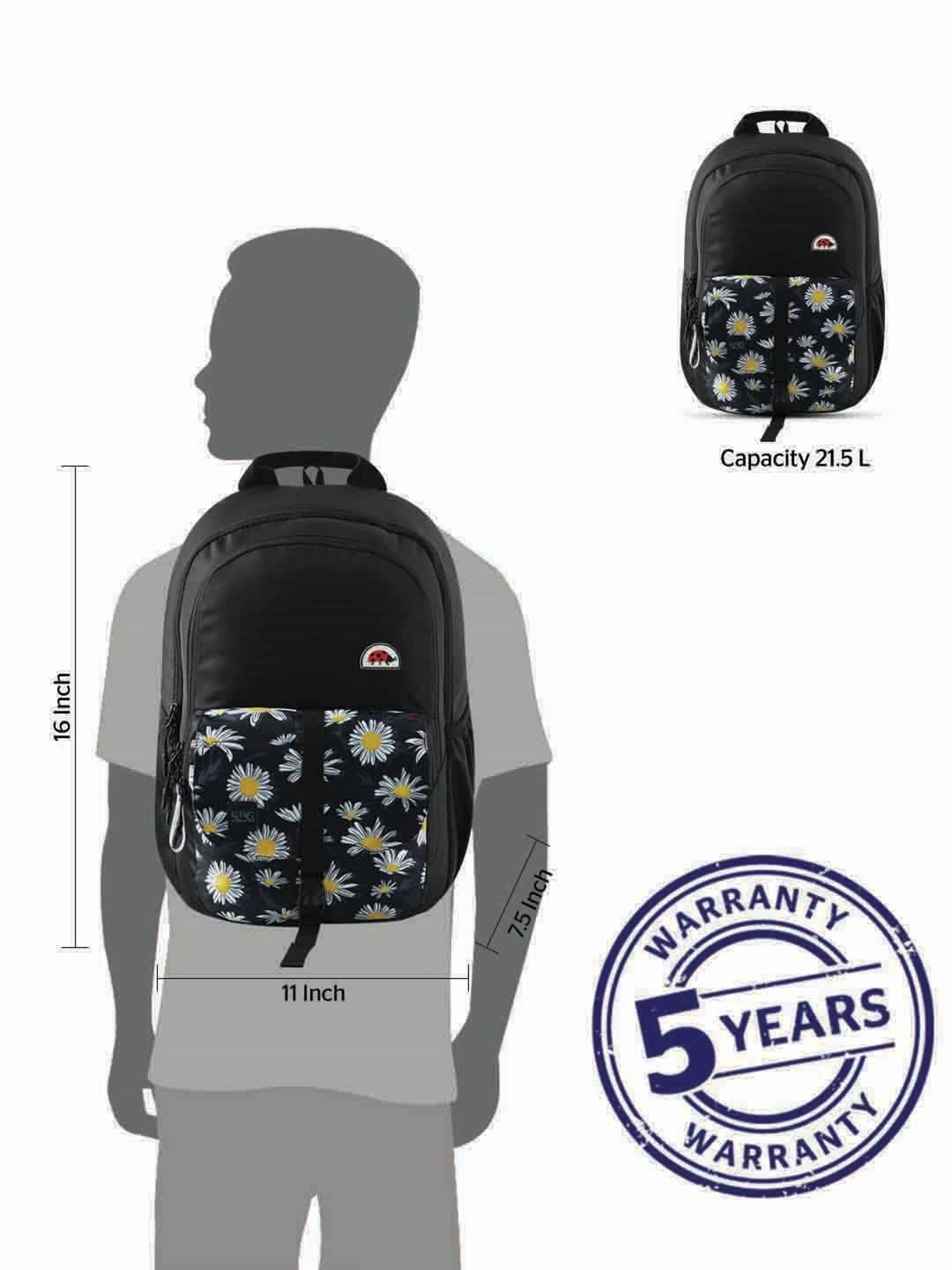 Wiki Back to School Pack Plus Black Polyester Printed Backpack - 22 Ltrs