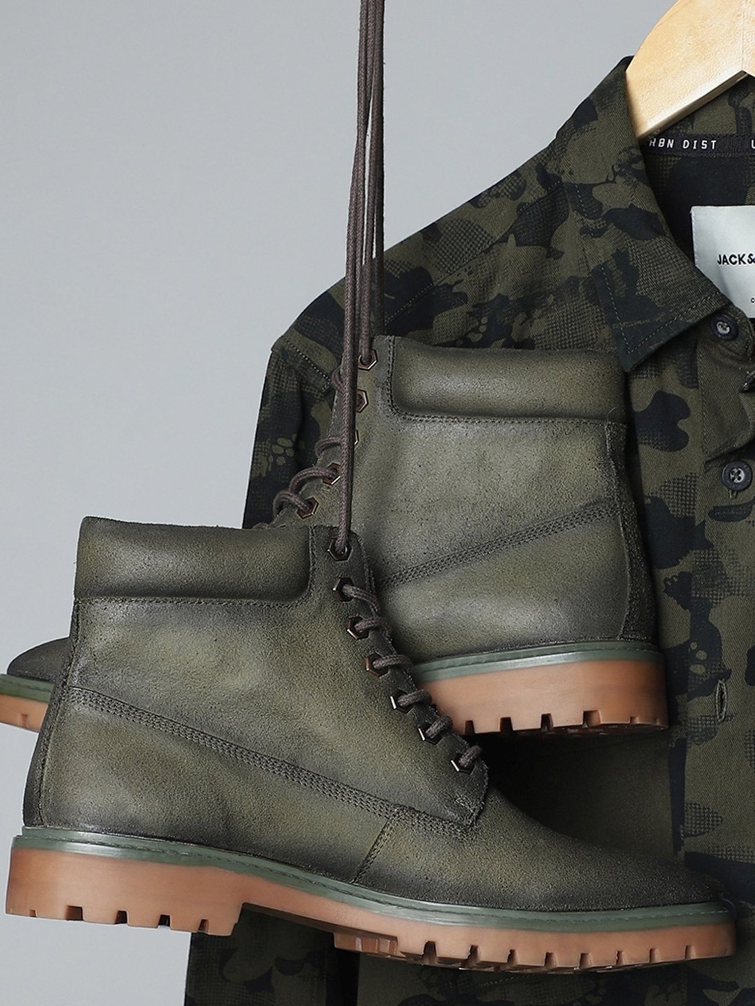 Jack & Jones Men's Olive Derby Boots