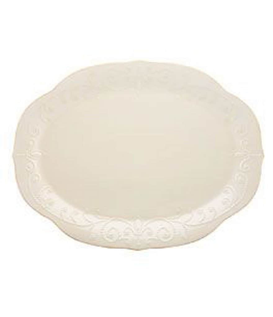 Lenox French Perle Scalloped Stoneware Oval Platter