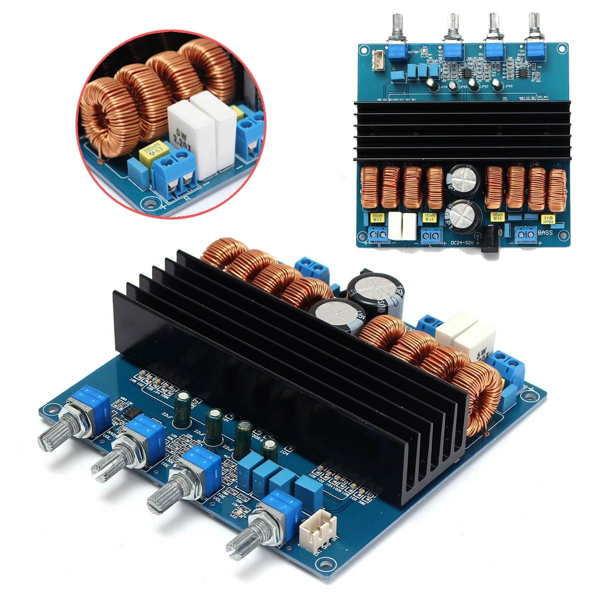 TDA7498 + TL072 Class D 2.1 Digital Power Amplifier Board 200W +2X100W DC24V~32V - Blue