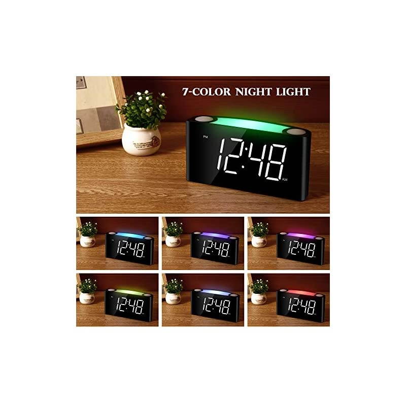 Alarm Clock for Bedrooms 7 LED Large Display Slider Dimmer 1224 H 2 USB Chargers Loud Alarm for Heavy Sleepers 7 Color Night Light Alarm Clock for Kids Boy Girl Travel Desk Nightstand