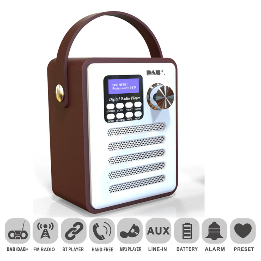 DAB Digital Radio Stereo LCD Display MP3 Bluetooth Hands-free Calling Wood Portable Rechargeable FM Receiver