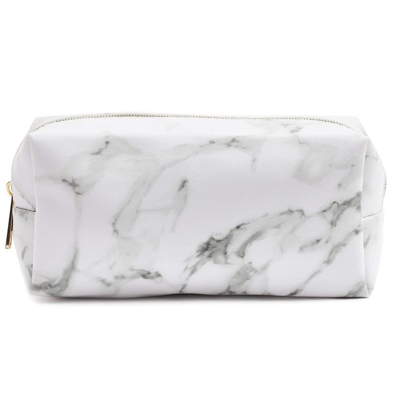 White Marble Printed Cosmetic Travel Pouch Set for Makeup Supplies (2 Pack)