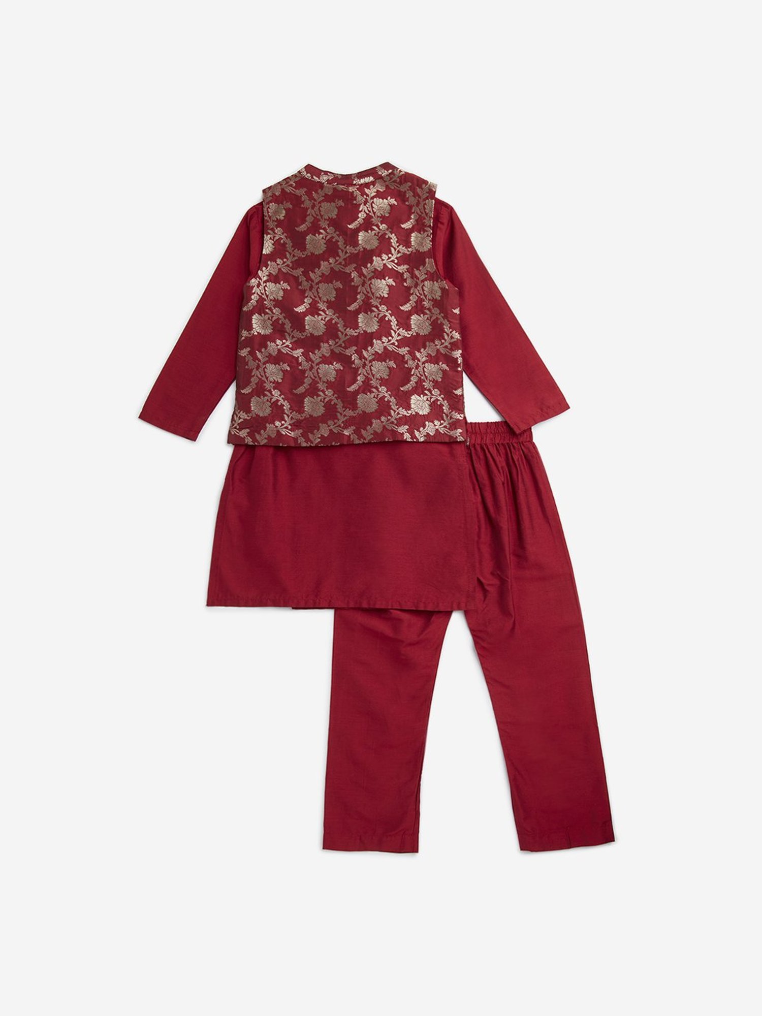 Utsa Kids by Westside Red Floral Design Jacket, Kurta and Pants Set