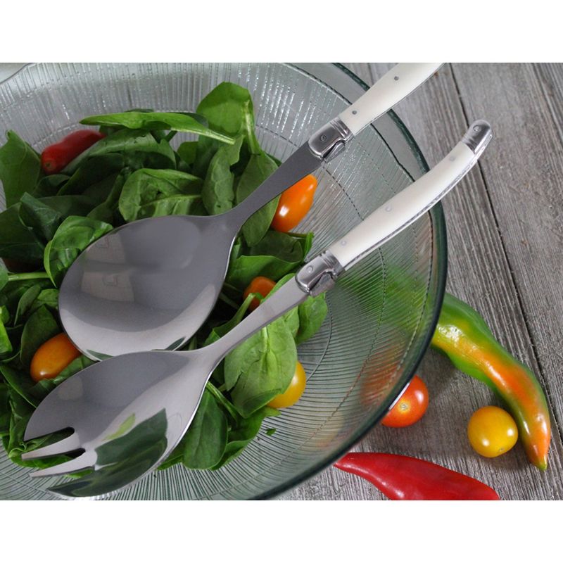 2pc Stainless Steel Laguiole Faux Ivory Salad Server Set White - French Home