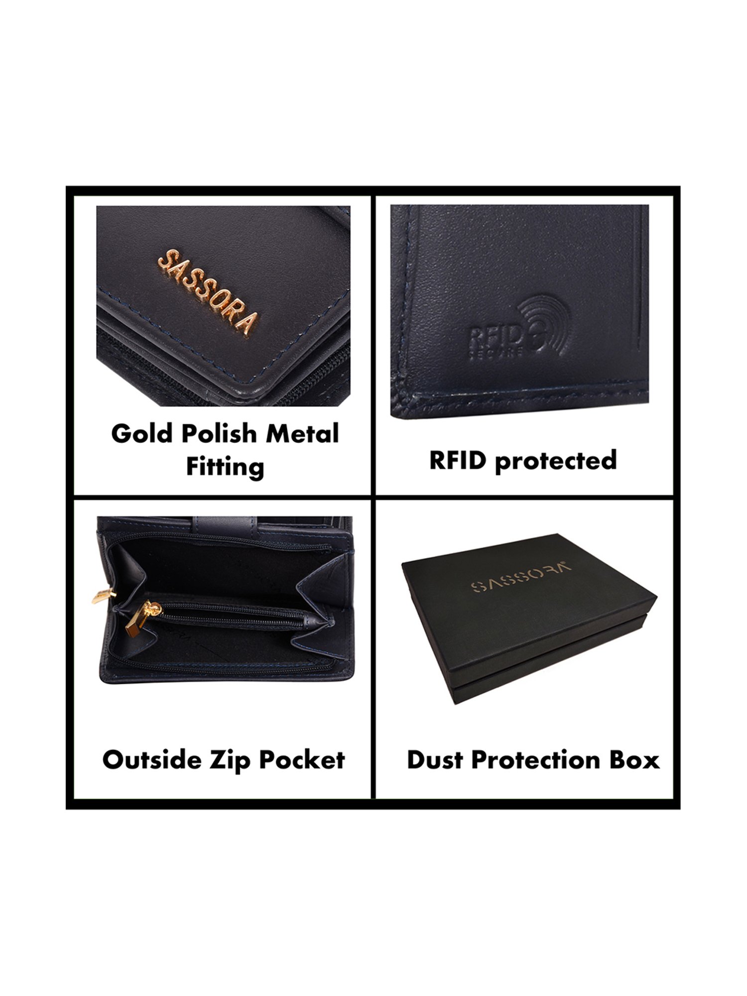 SASSORA Navy Solid Rfid Bi-Fold Wallet for Women