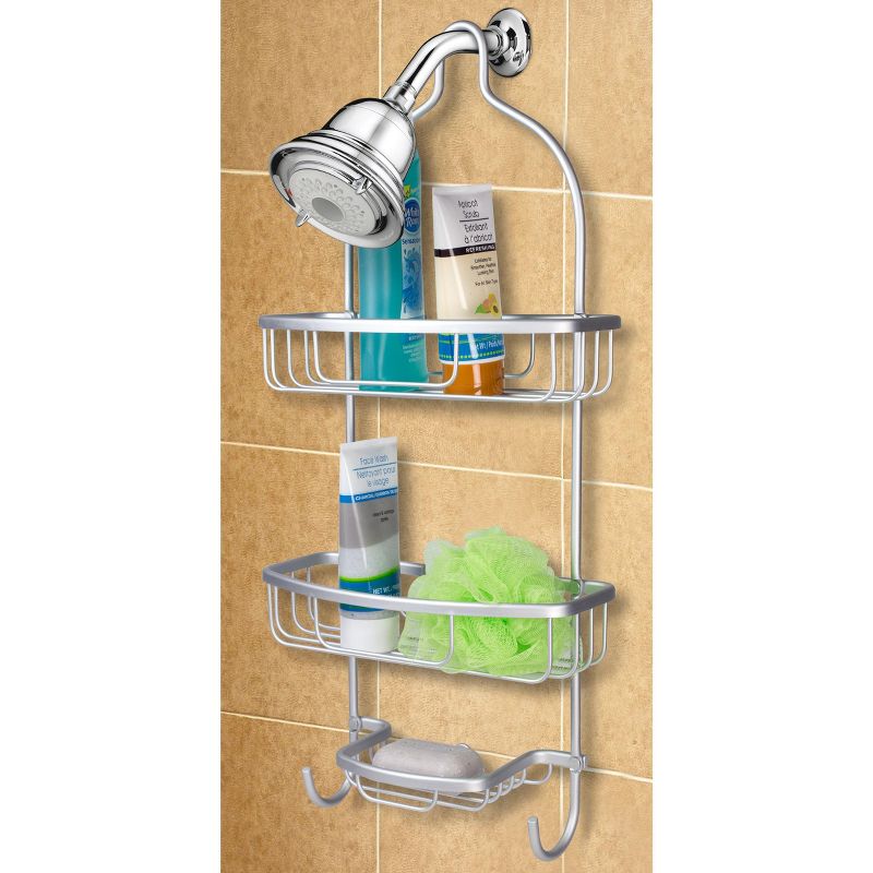 Home BasicsRust-Resistant 2 Tier Aluminum Shower Caddy with Built-in Hooks , and Soap Tray, Grey