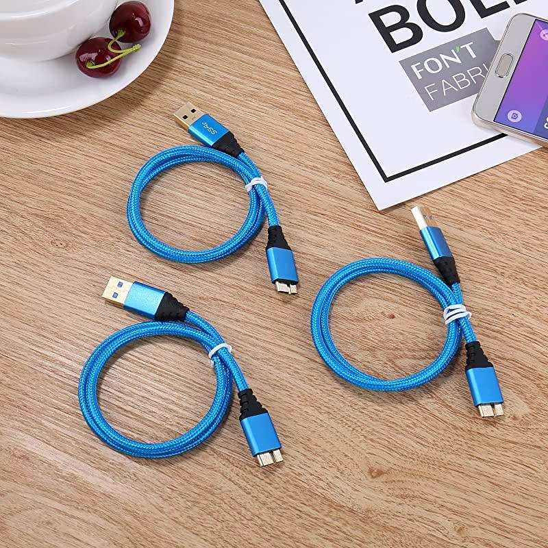 USB 30 Micro Cable  3Pack 15ft Short Braided USB 30 A Male to Micro B Charger Cable Compatible for Samsung Galaxy S5 Note 3 Tab Pro 122 Hard Drive and More Blue
