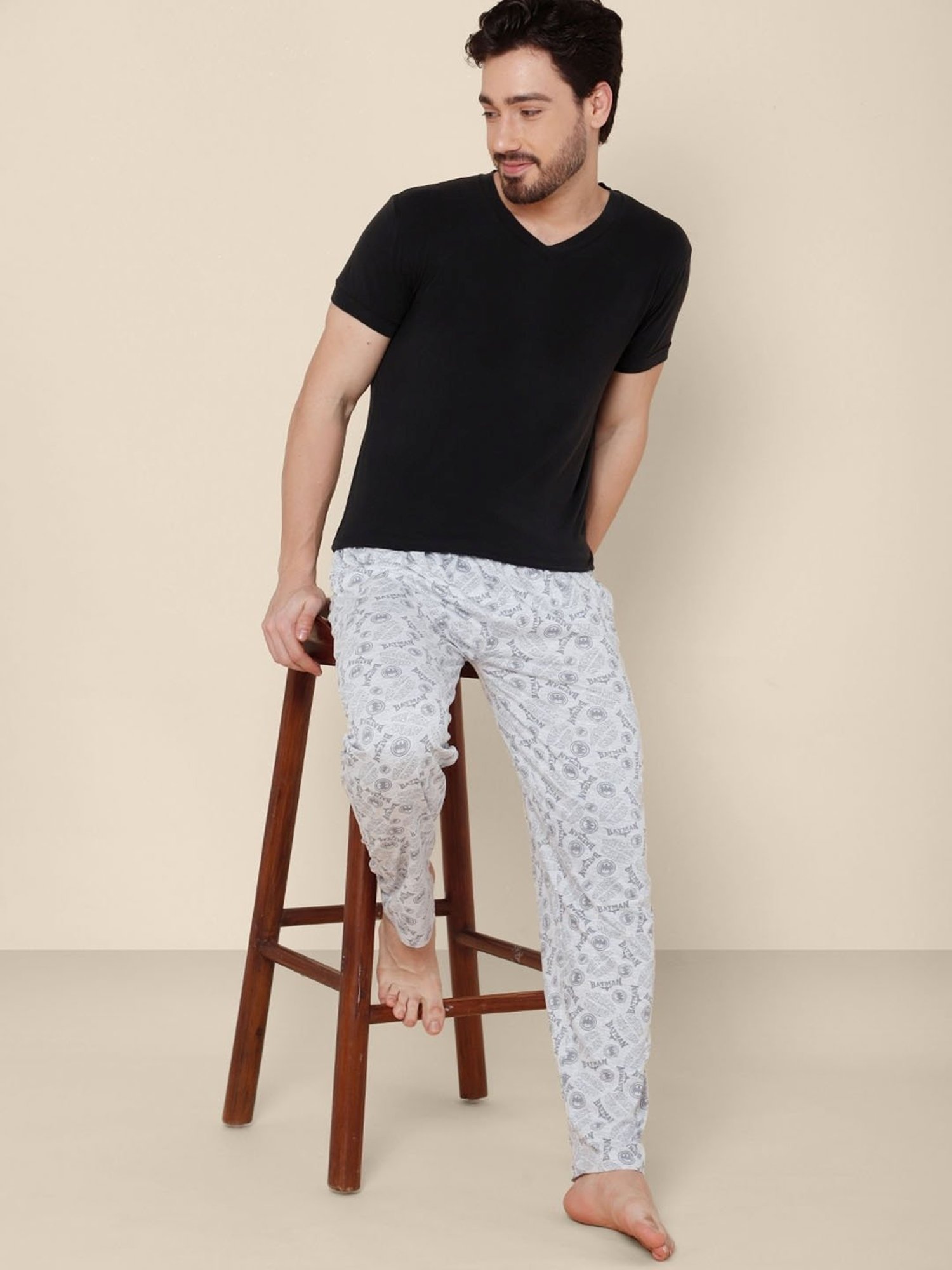 Free Authority Grey Cotton Regular Fit Batman Printed Nightwear Pyjamas