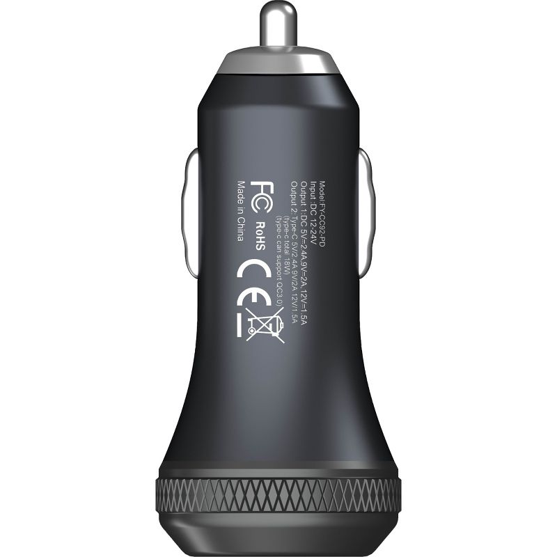 Codi Dual Car Charger with USB-C & Quick Charge 3.0 - 12 V DC, 24 V DC Input - 5 V DC/3 A, 9 V DC, 12 V DC Output