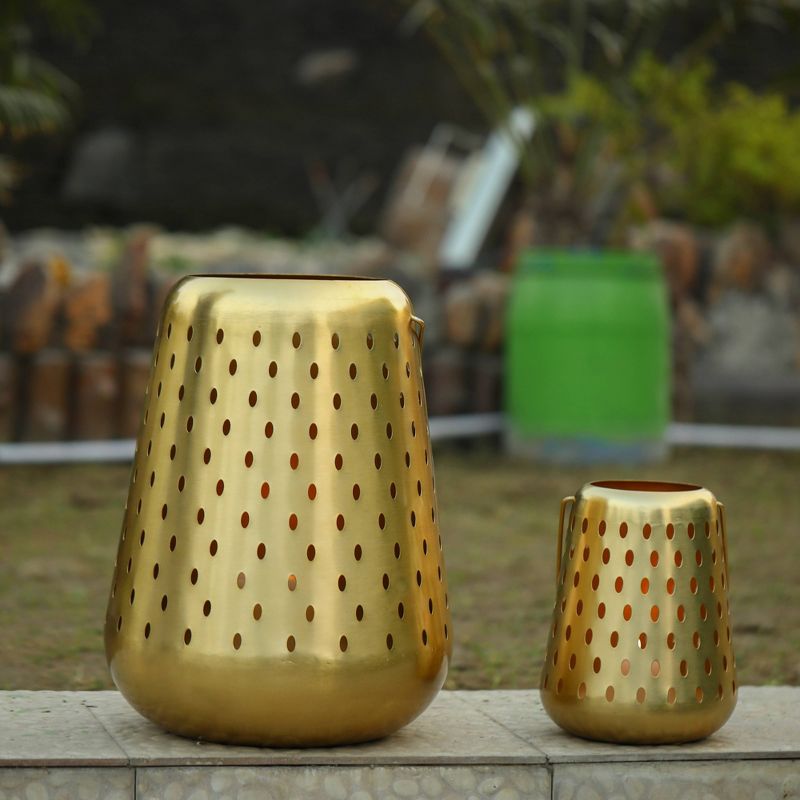 10" Small Metal Perforated Outdoor Lantern Gold - Opalhouse™
