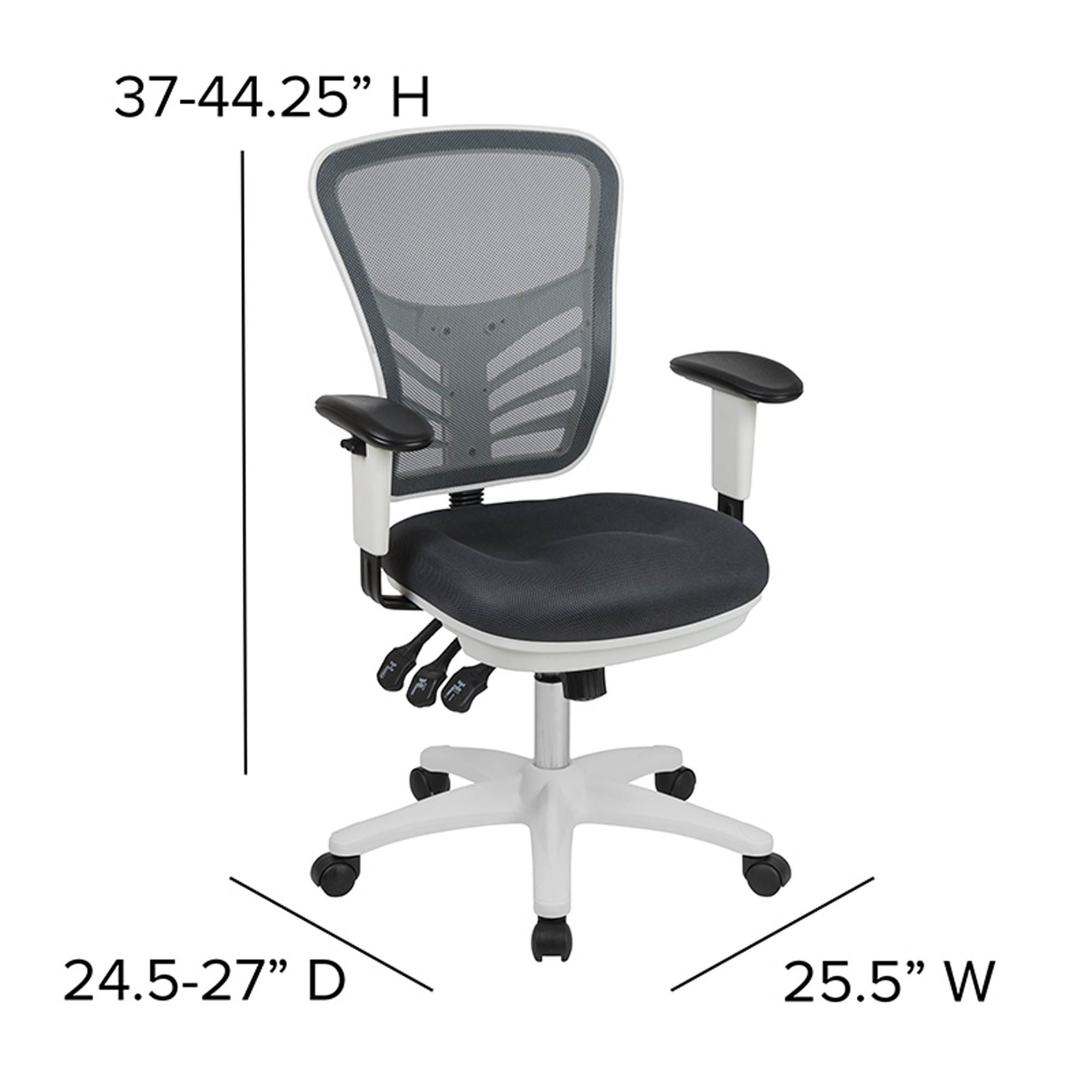 Mid-Back Dark Gray Mesh Multifunction Executive Swivel Ergonomic Office Chair with Adjustable Arms and White Frame