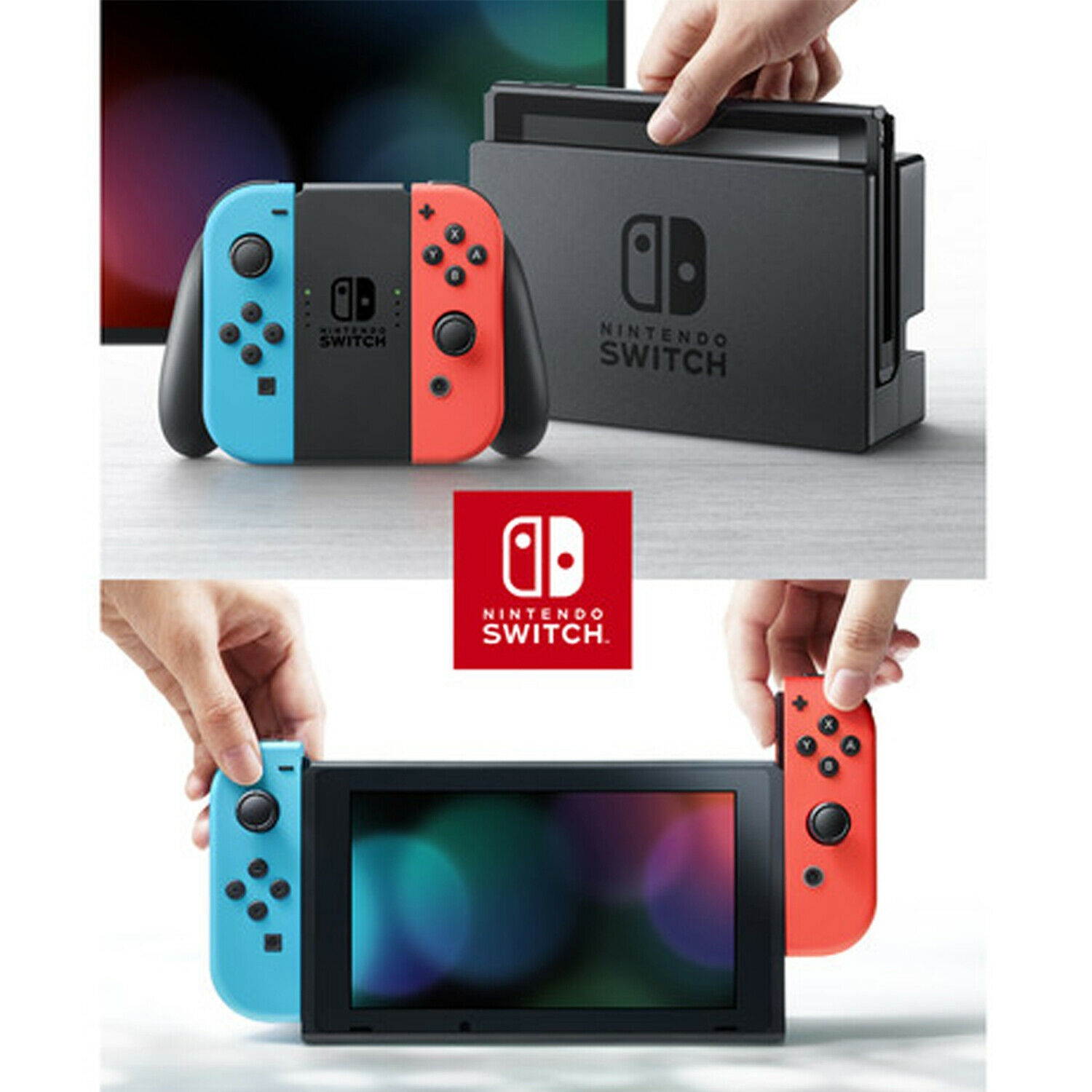 Nintendo Switch With Neon Blue And Red Joy-Con Bundle With Super Mario Odyssey