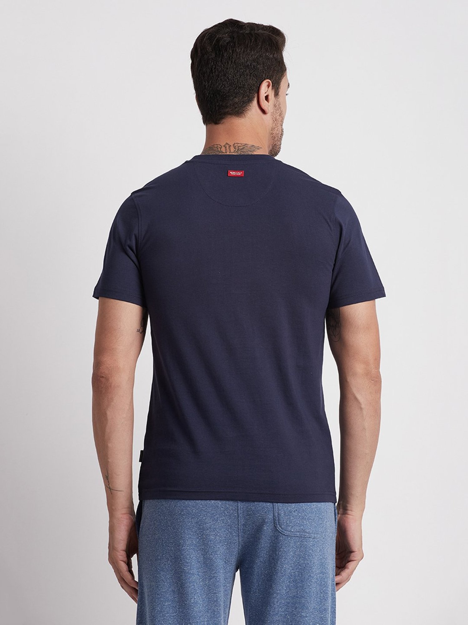 Beverly Hills Polo Club Navy Regular Fit Printed Cotton Crew T-Shirt