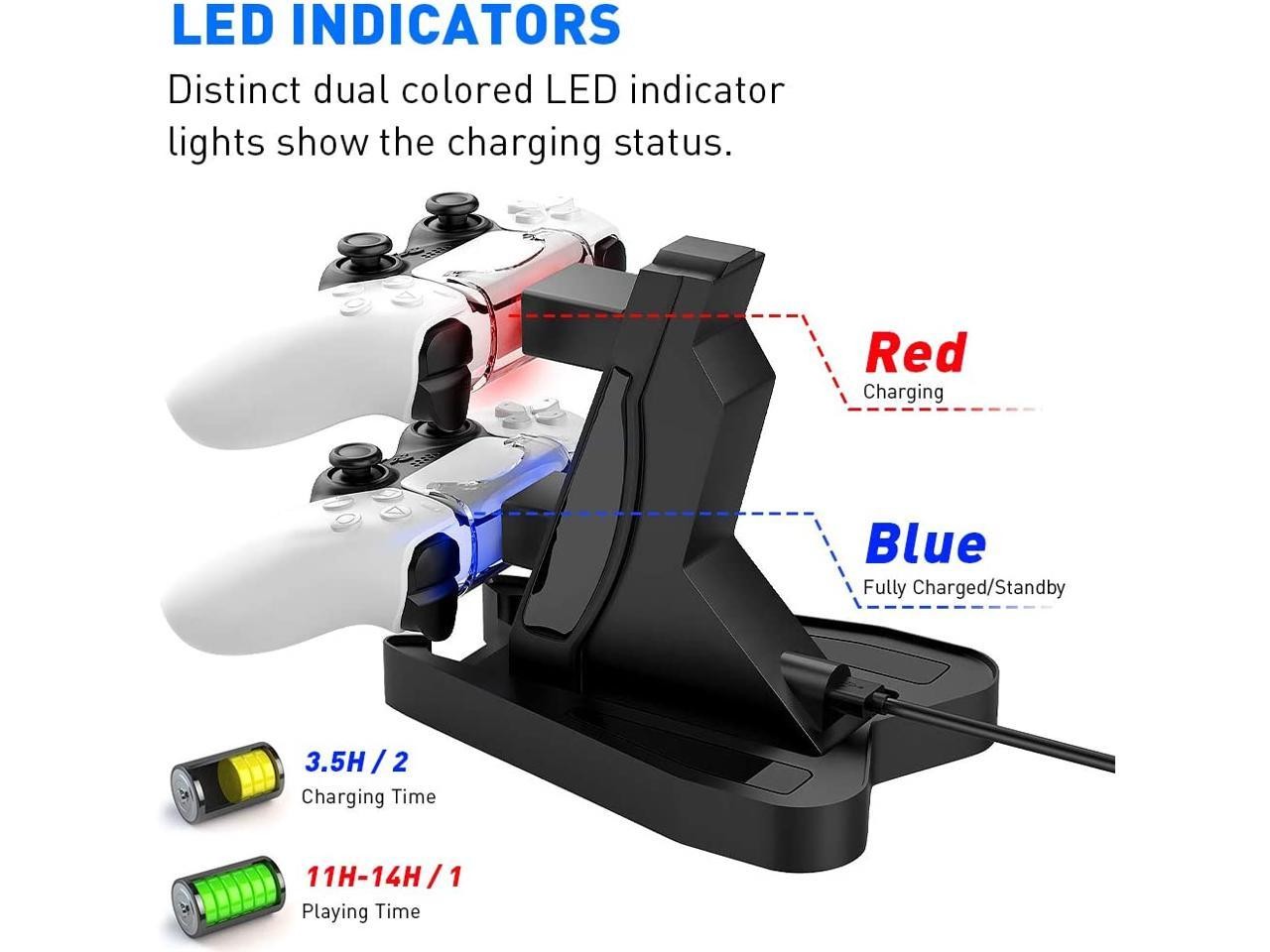 Charger for PS5 DualSense Wireless Controller, Charging Station with Dual USB C Ports & LED Indicator, Charger Stand Dock for Sony Playstation 5 Dualsense (Black)