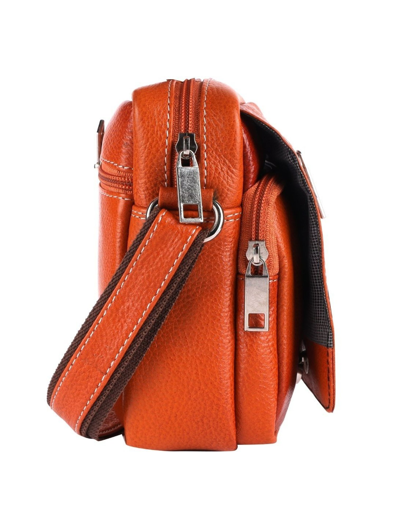 HiLEDER Orange Textured Small Leather 7 inch Cross Body Bag