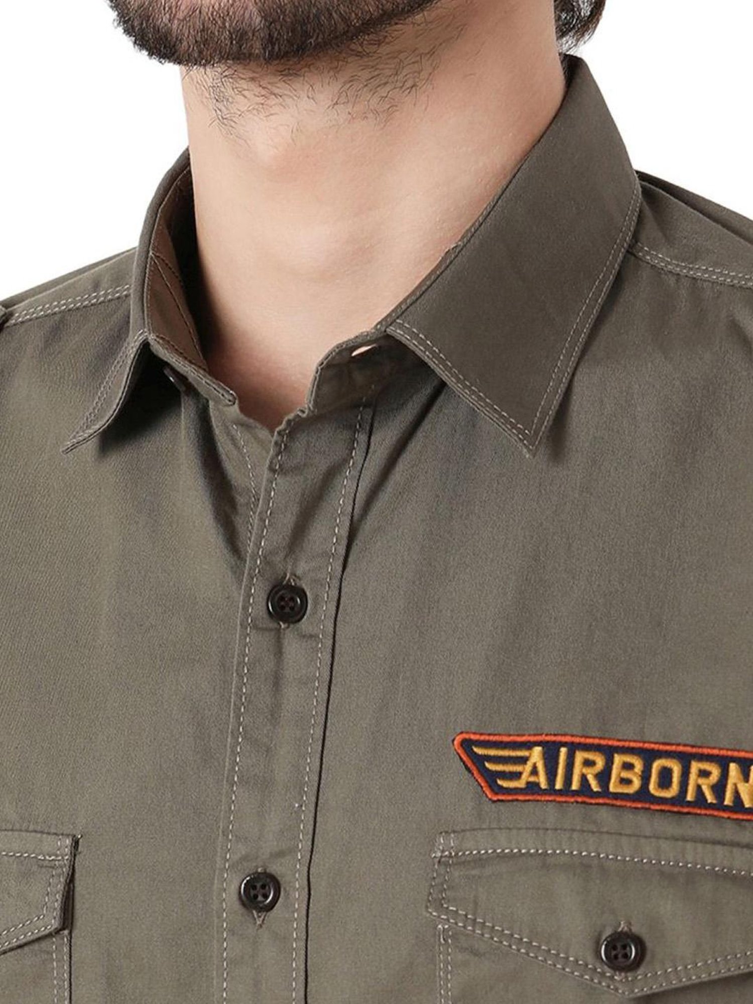 Mufti Light Green Cotton Slim Fit Shirt