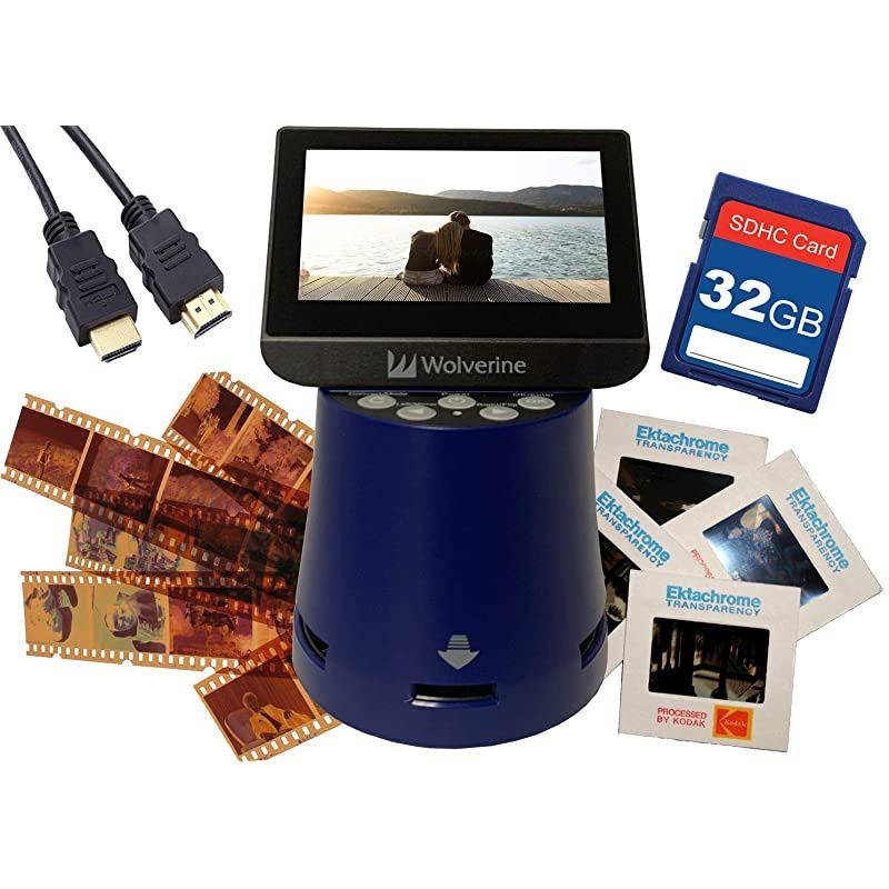Titan 8-in-1 20MP High Resolution Film to Digital Converter with 4.3" Screen and HDMI Output, Worldwide Voltage 110V/240V AC Adapter, 32GB SD Card & 6ft HDMI Cable Bundle (Blue)