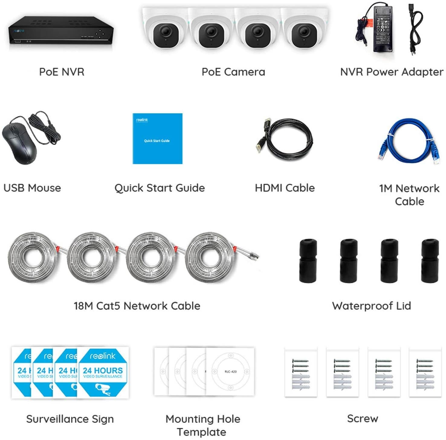 Reolink 8CH 5MP Outdoor Security Camera System, 4pcs Smart Person/Vehicle Detection 5MP Wired PoE IP Dome Cameras 8CH 4K 8MP NVR with 2TB HDD for 24/7 Recording, RLK8-520D4-A