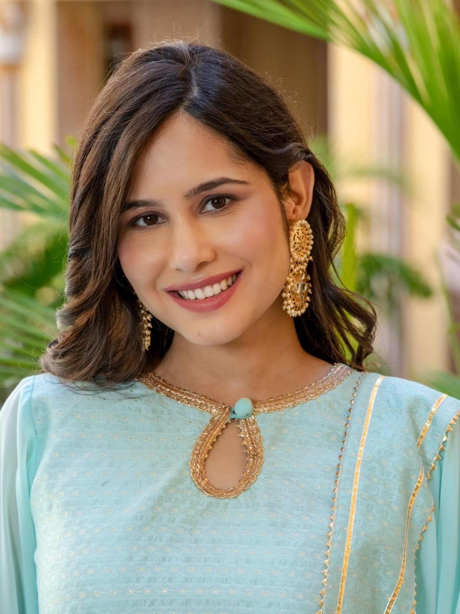 HOUSE OF JAMOTI Blue Woven Pattern Kurti Sharara Set With Dupatta