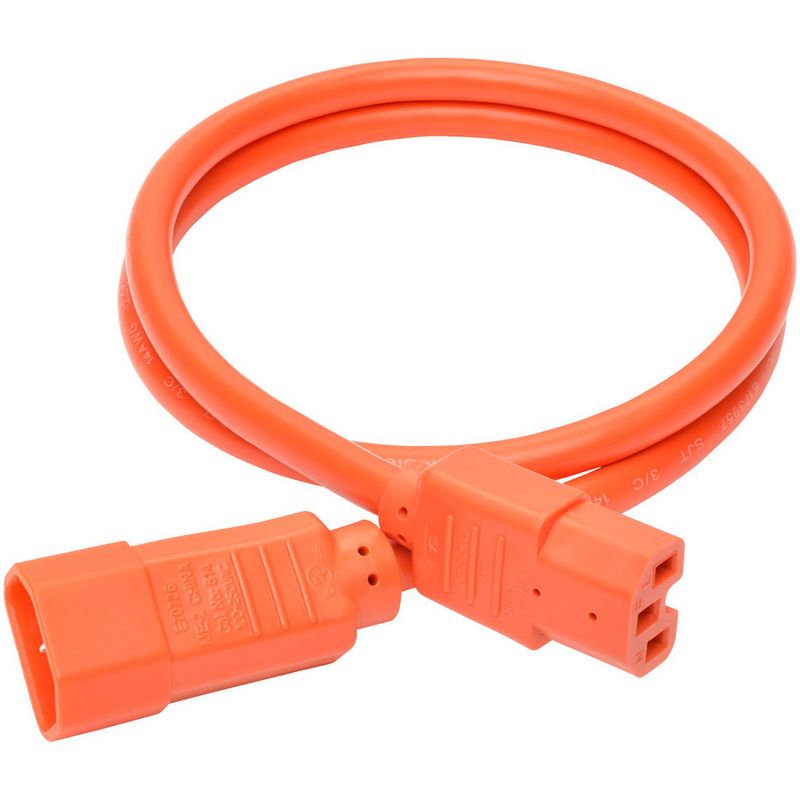 Tripp Lite 3ft Heavy Duty Power Extension Cord 15A 14 AWG C14 C15 Orange 3' - For PDU, UPS - 250 V AC Voltage Rating - 15 A Current Rating - Orange