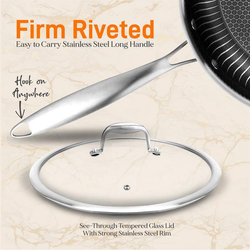 NutriChef Nonstick 6 Piece Tri Ply Stainless Steel Kitchen Cookware Frying Pan Set with Matching See Through Tempered Glass Lids