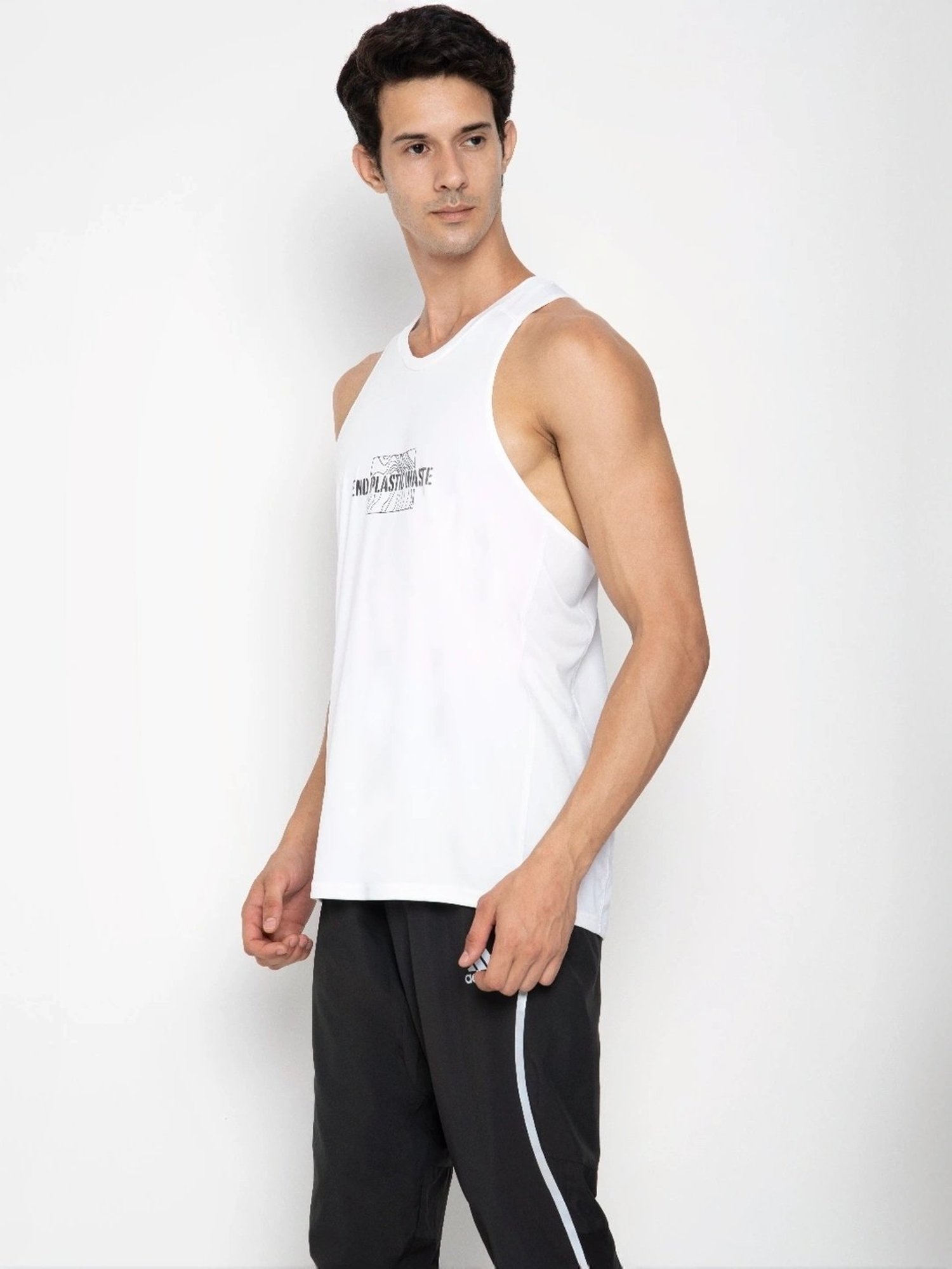 Adidas White Regular Fit Printed Tank Tee
