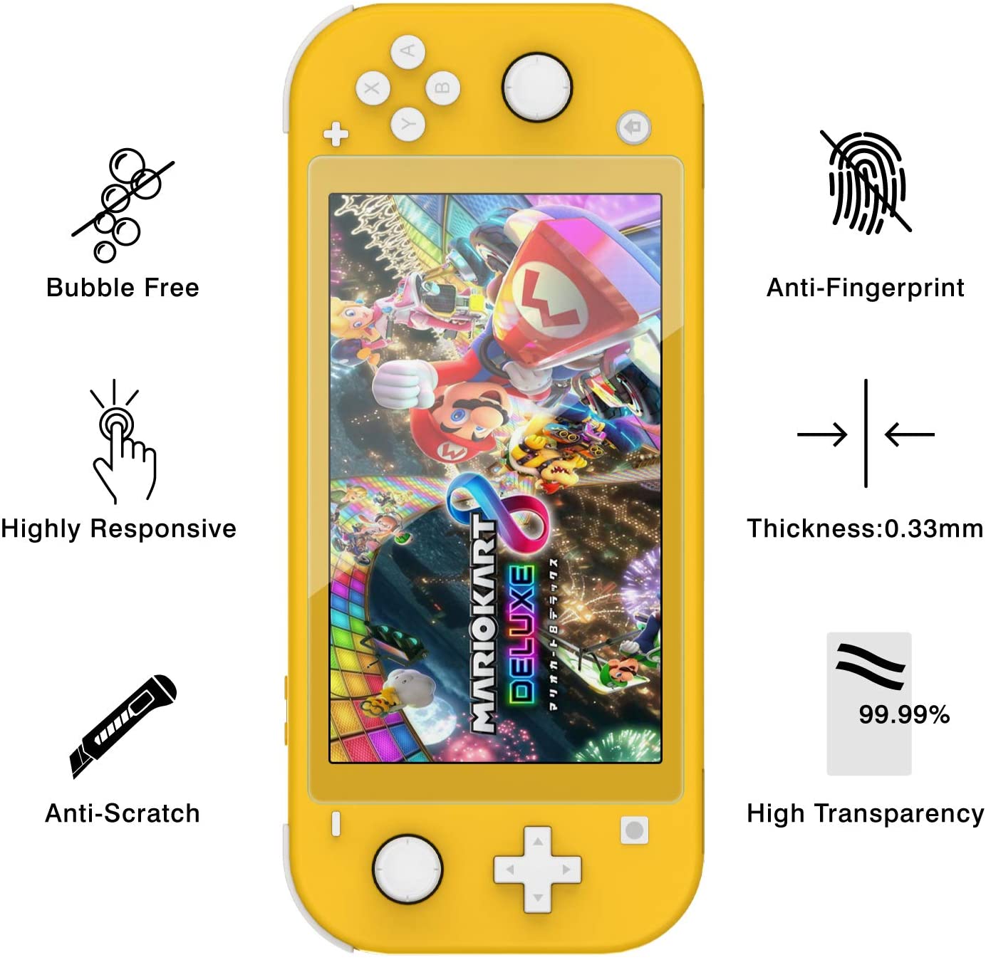 Case for Nintendo Switch Lite, HEYSTOP PC Clear Protective Case Cover for Nintendo Switch Lite with Switch Lite Tempered Glass Screen Protector and Thumb Stick Caps(Black)