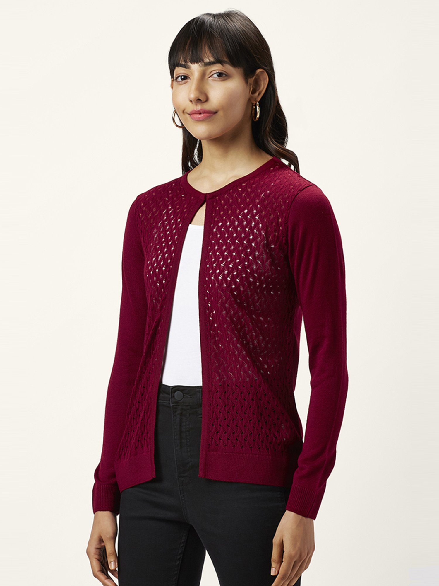 Honey by Pantaloons Maroon Self Pattern Shrugs