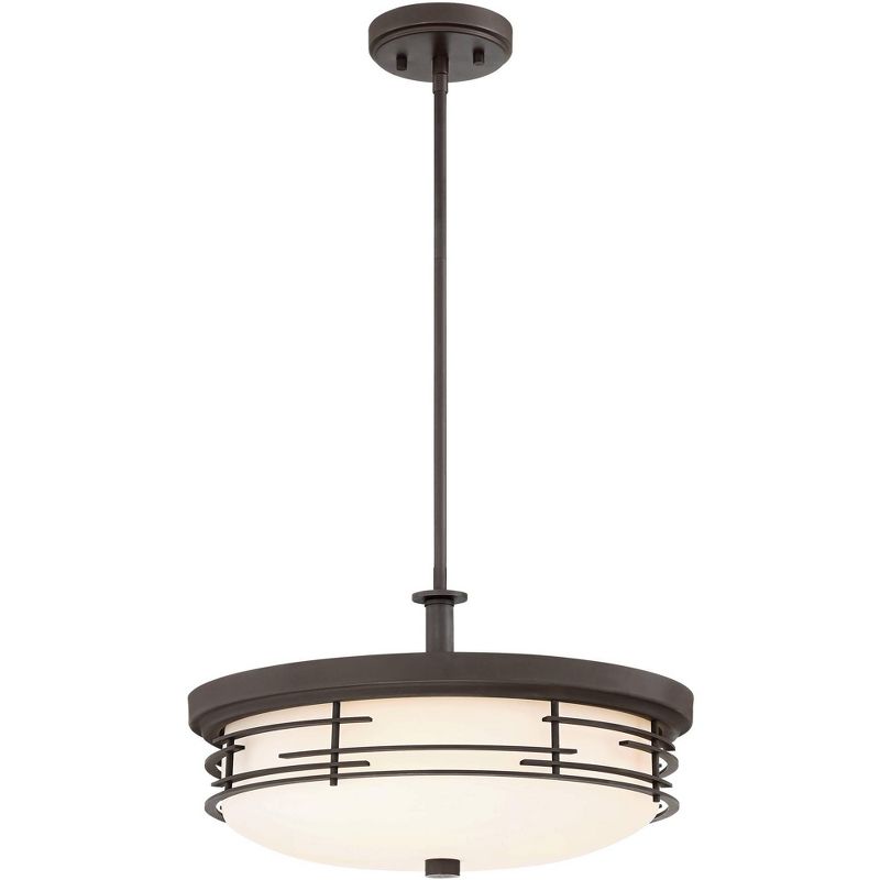 Franklin Iron Works Antique Bronze Pendant Chandelier 17" Wide Rustic White Glass 3-Light Fixture Dining Room House Foyer Kitchen