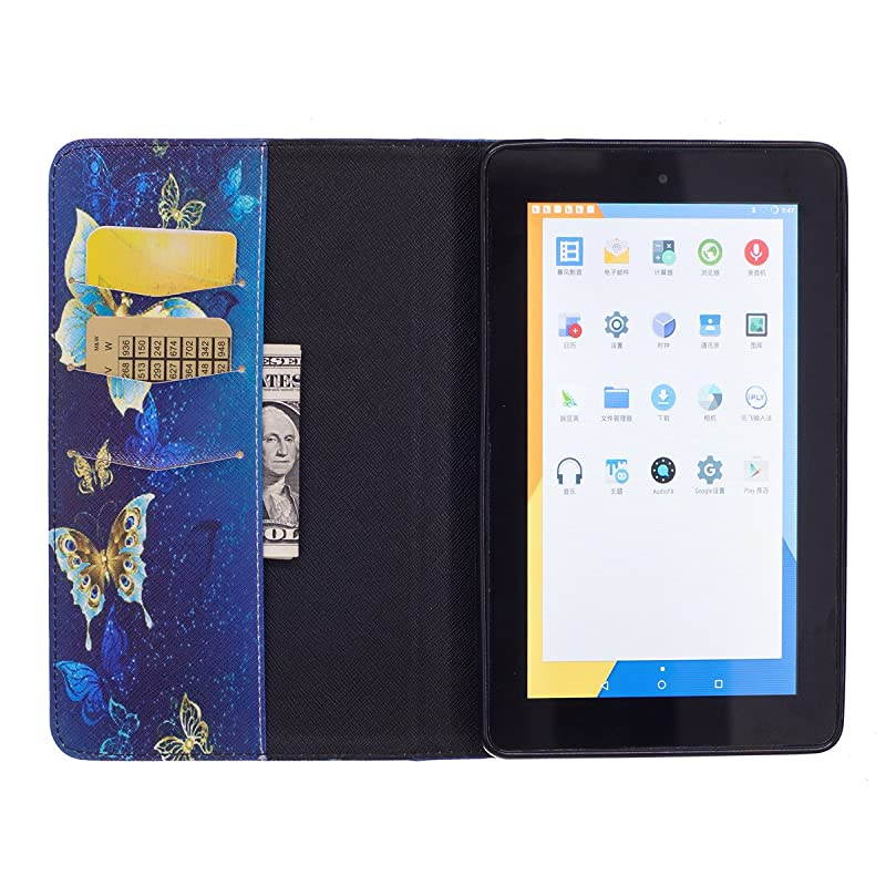 Case for Fire 7 2015  Kickstand Slim Fit Flip Cover with Card Slots Cash Holder Protective Case for  Kindle Fire 7 Display 5th Generation 2015 Release Gold Butterfly