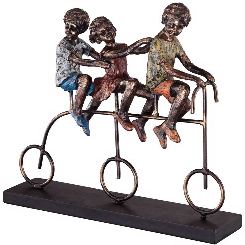 Dahlia Studios Children Riding Bike 12 3/4" Wide Sculpture