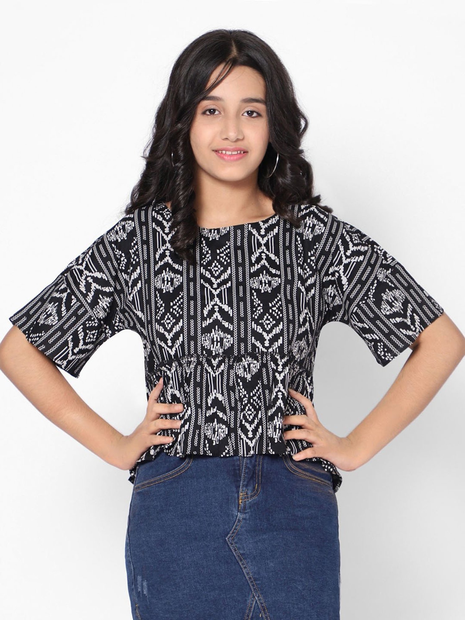 TeenTrums Girls Black Printed Top