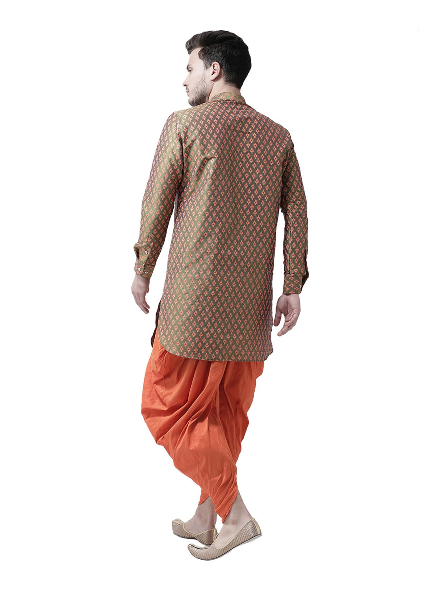 Deyann Green & Orange Mandarin Collar Kurta Set