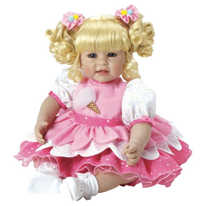 Adora Toddler Doll Ice Cream Party with layered petal party dress and pom pom hair accessories